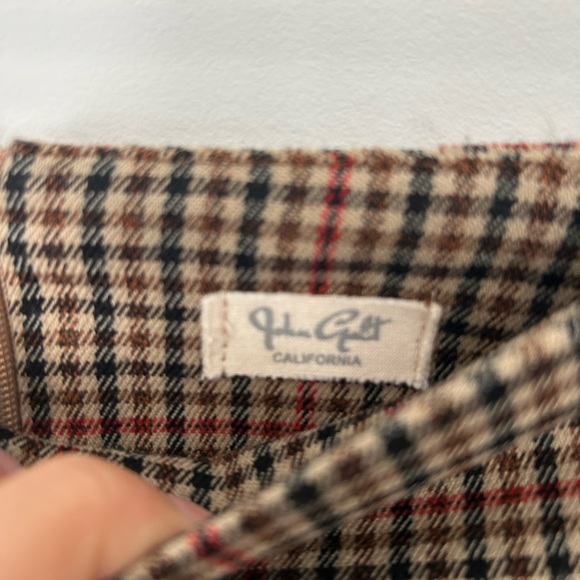 Brown Plaid Mini Skirt With Double Small Front Side Slits Size S - Picture 4 of 4